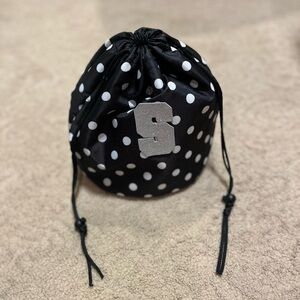 B&W polka dot S initial makeup bag